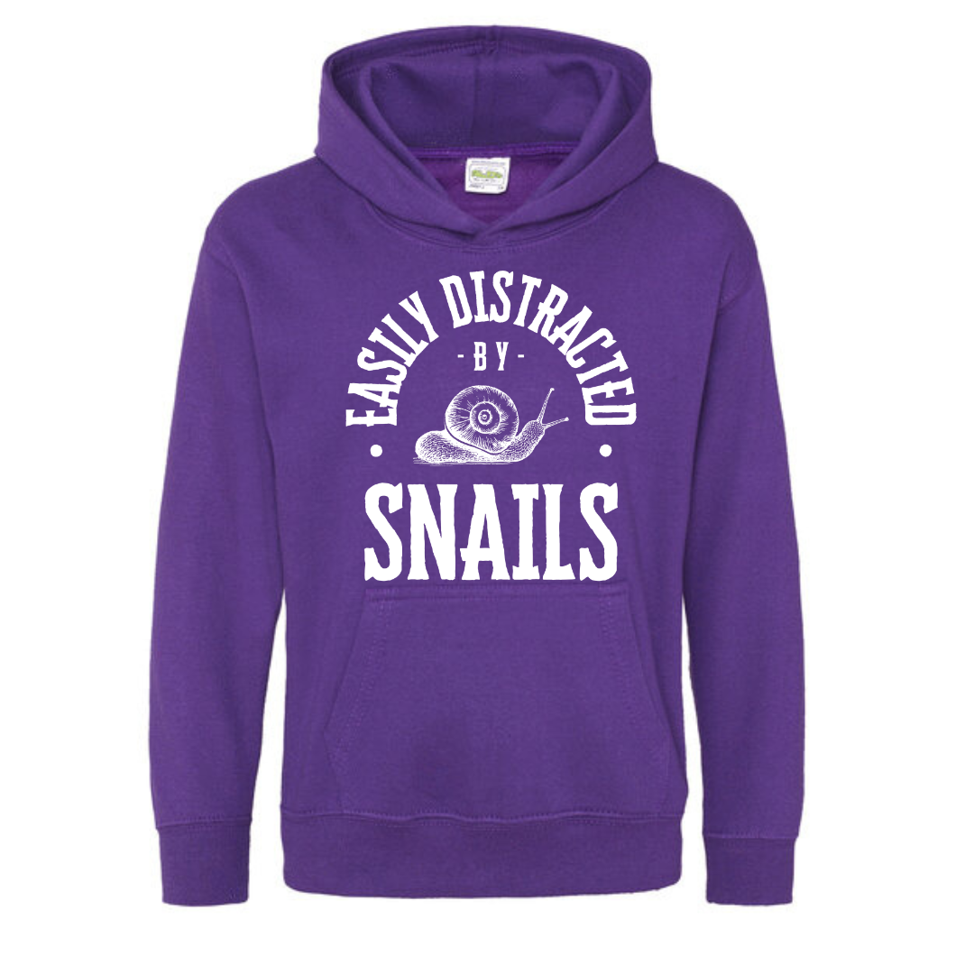 "Easily Distracted By Snails" Kids Hoody Age 1-13 - Lots of Colours