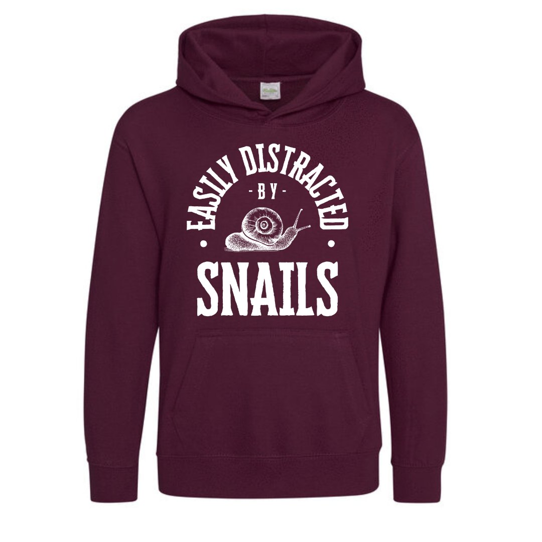 "Easily Distracted By Snails" Kids Hoody Age 1-13 - Lots of Colours