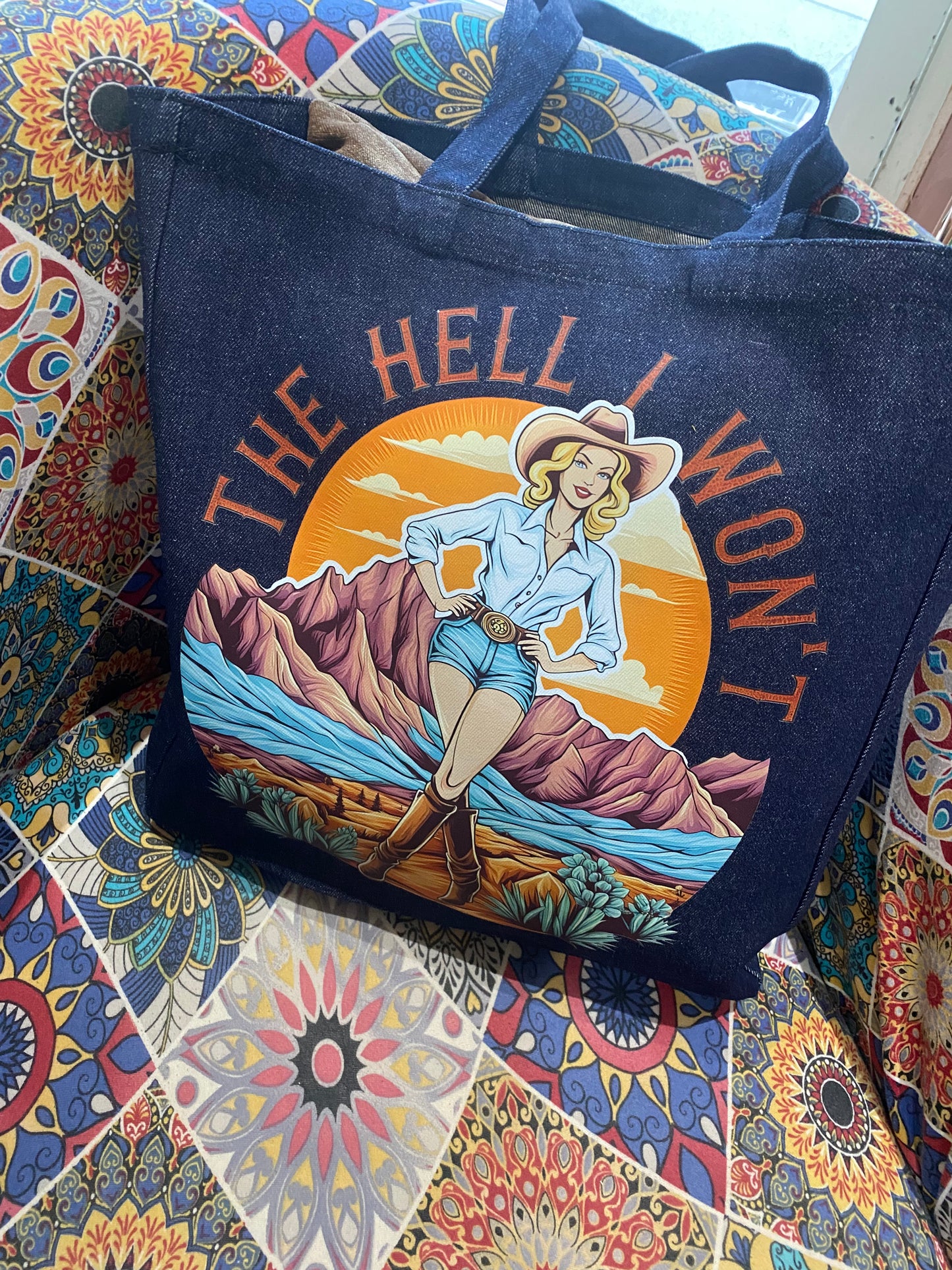 "The Hell I Won't" Deluxe Denim Bag
