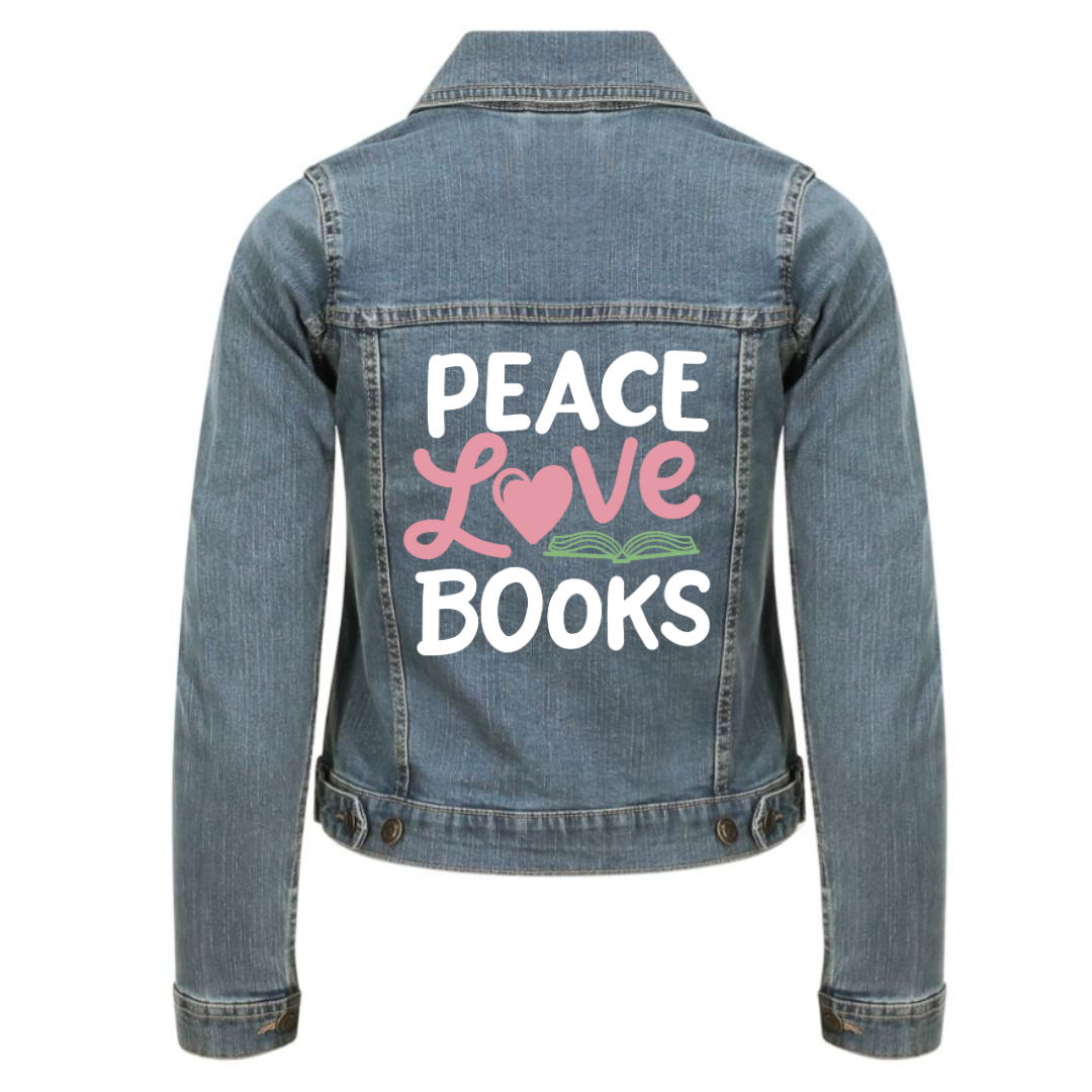 "Peace Love Books" Classic Stretch Denim Jacket