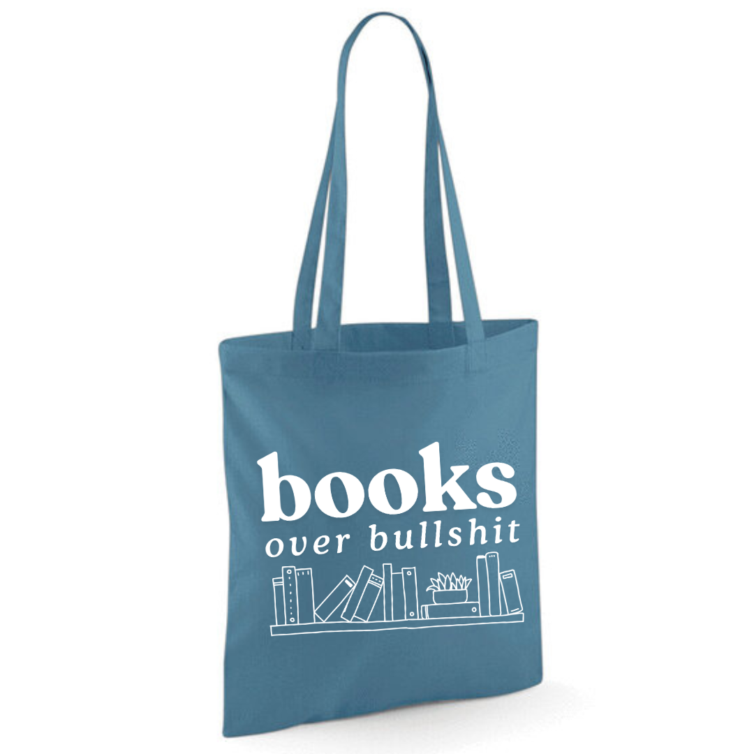 "Books Over Bullshit" Bookshelf Tote Shopper Bag - lots of colours!