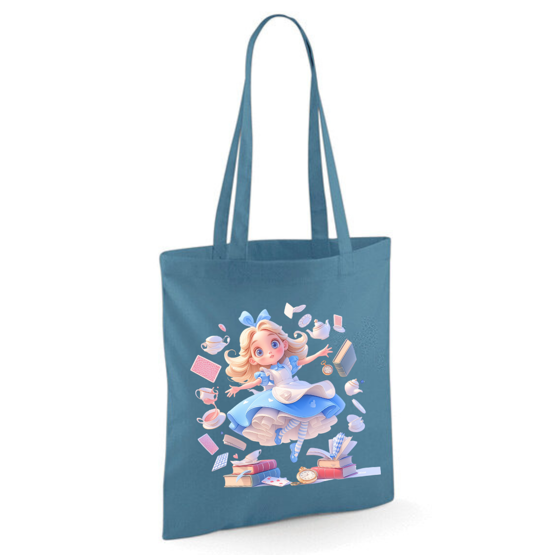Alice with Flying Books Tote Shopper Bag - lots of colours!