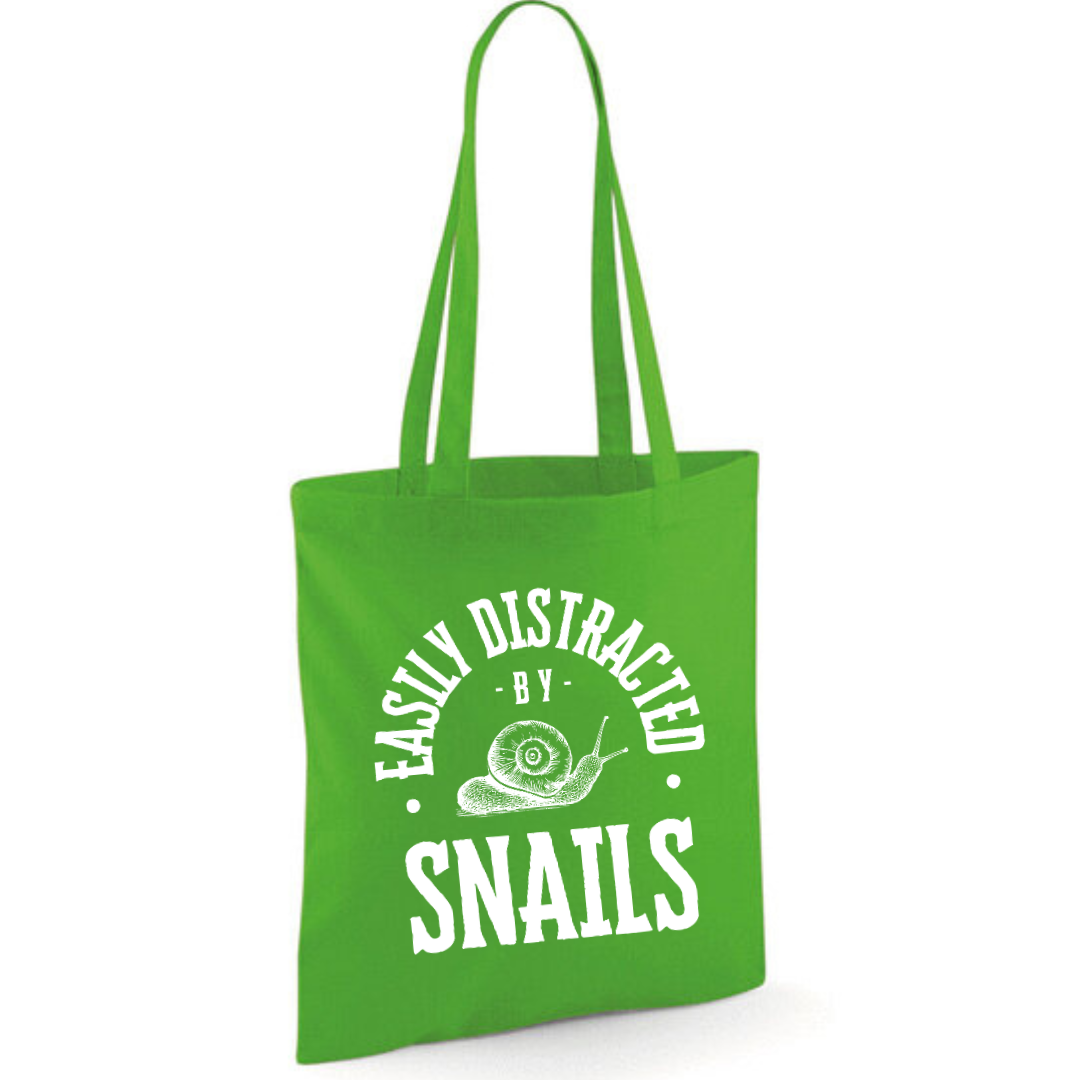 "Easily Distracted By Snails" Cotton Tote Shopper - lots of colours