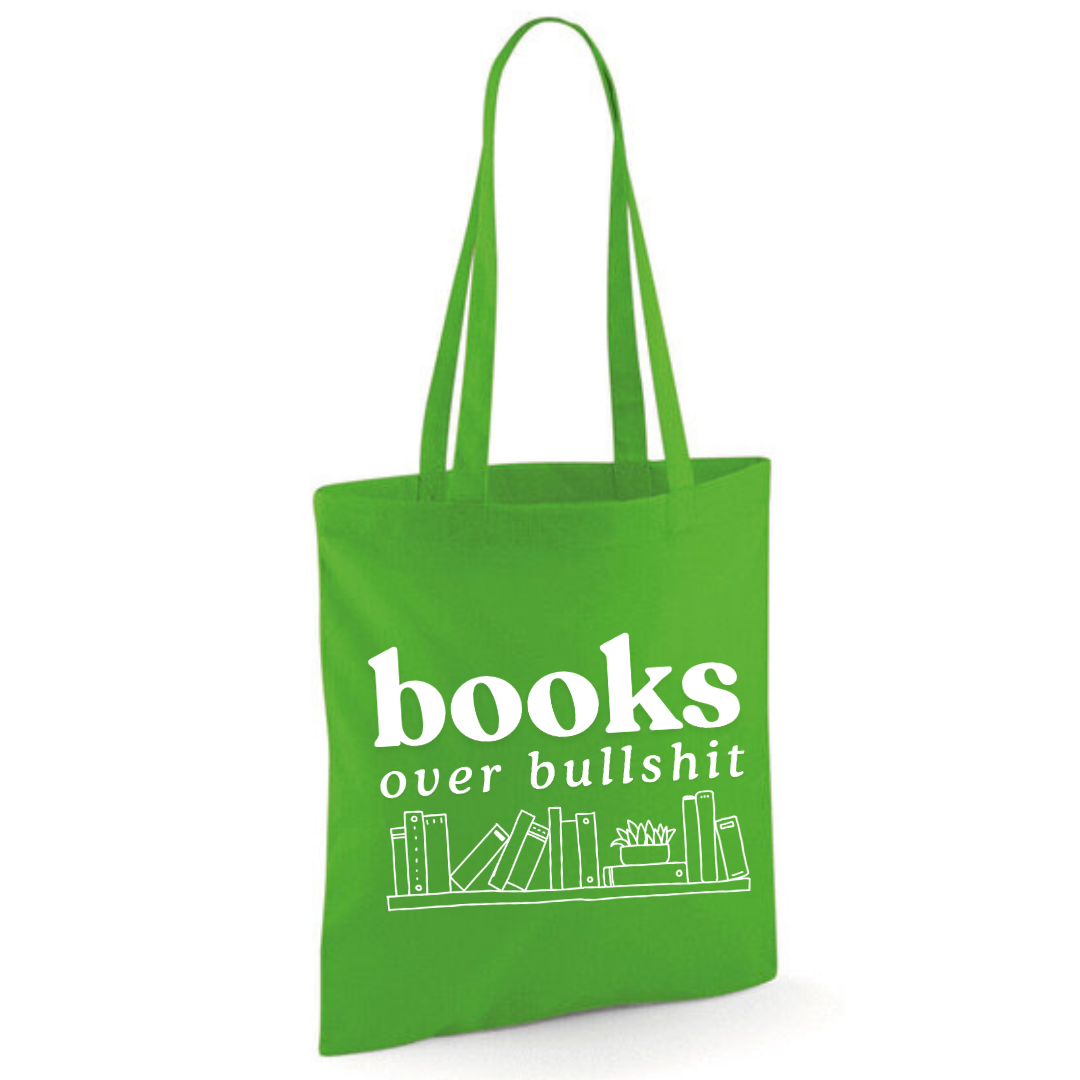 "Books Over Bullshit" Bookshelf Tote Shopper Bag - lots of colours!