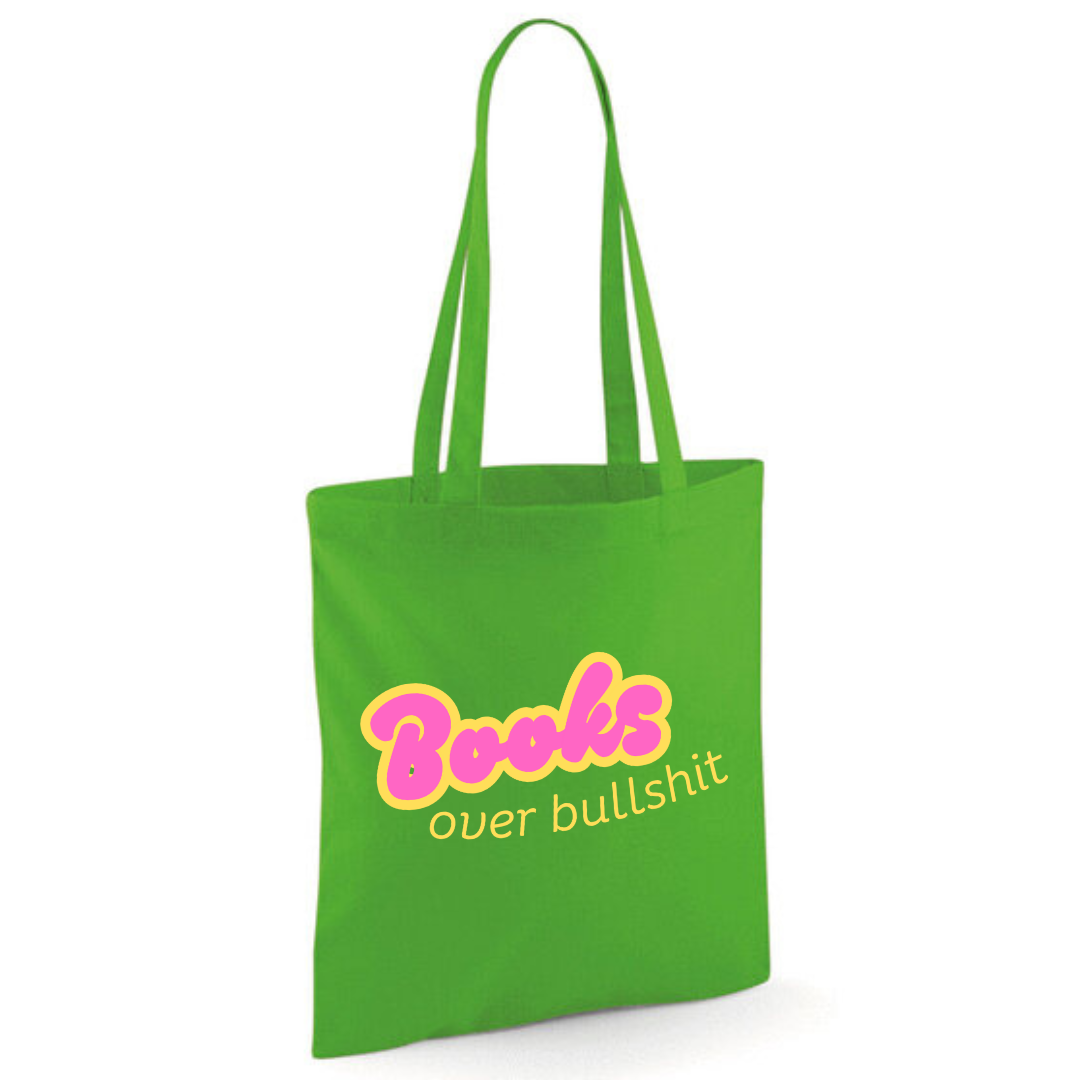 "Books over Bullshit" Retro Bubble Cotton Tote Shopper - lots of colours