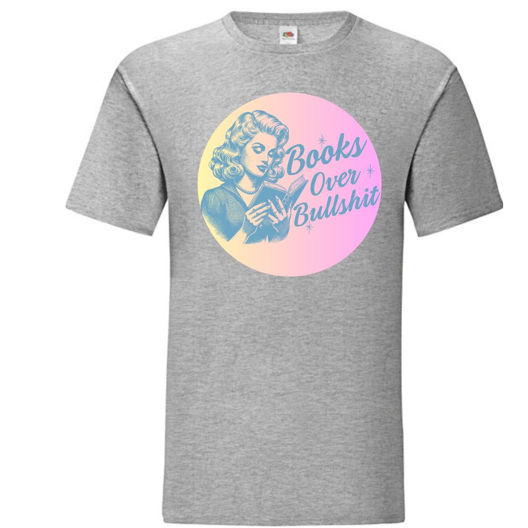 "Books Over Bullshit" Retro Woman Standard Tee - lots of colours!