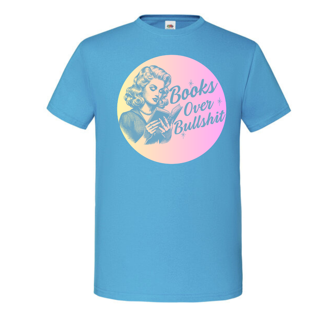 "Books Over Bullshit" Retro Woman Standard Tee - lots of colours!