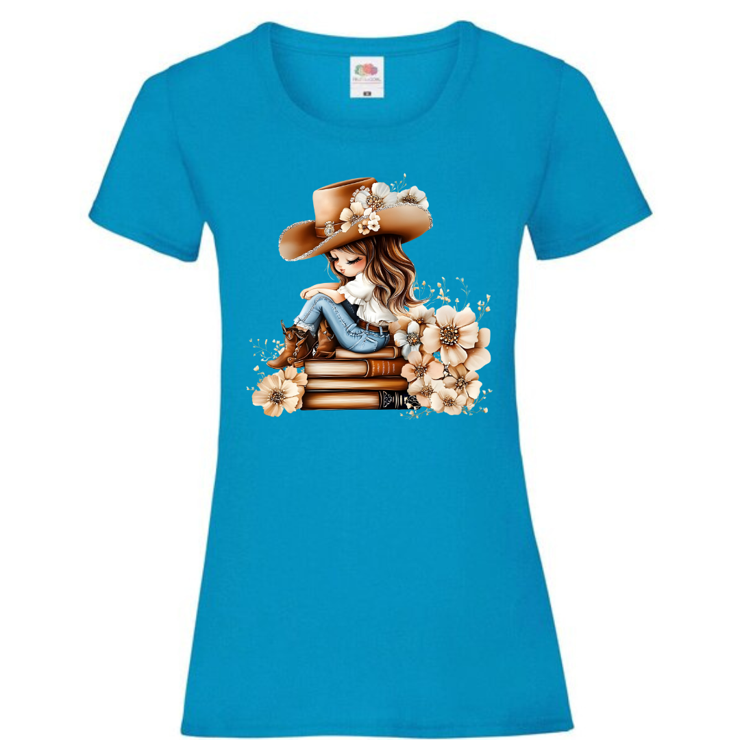 "Bookish Floral Cowgirl" Ladies Fit Tee - lots of colours
