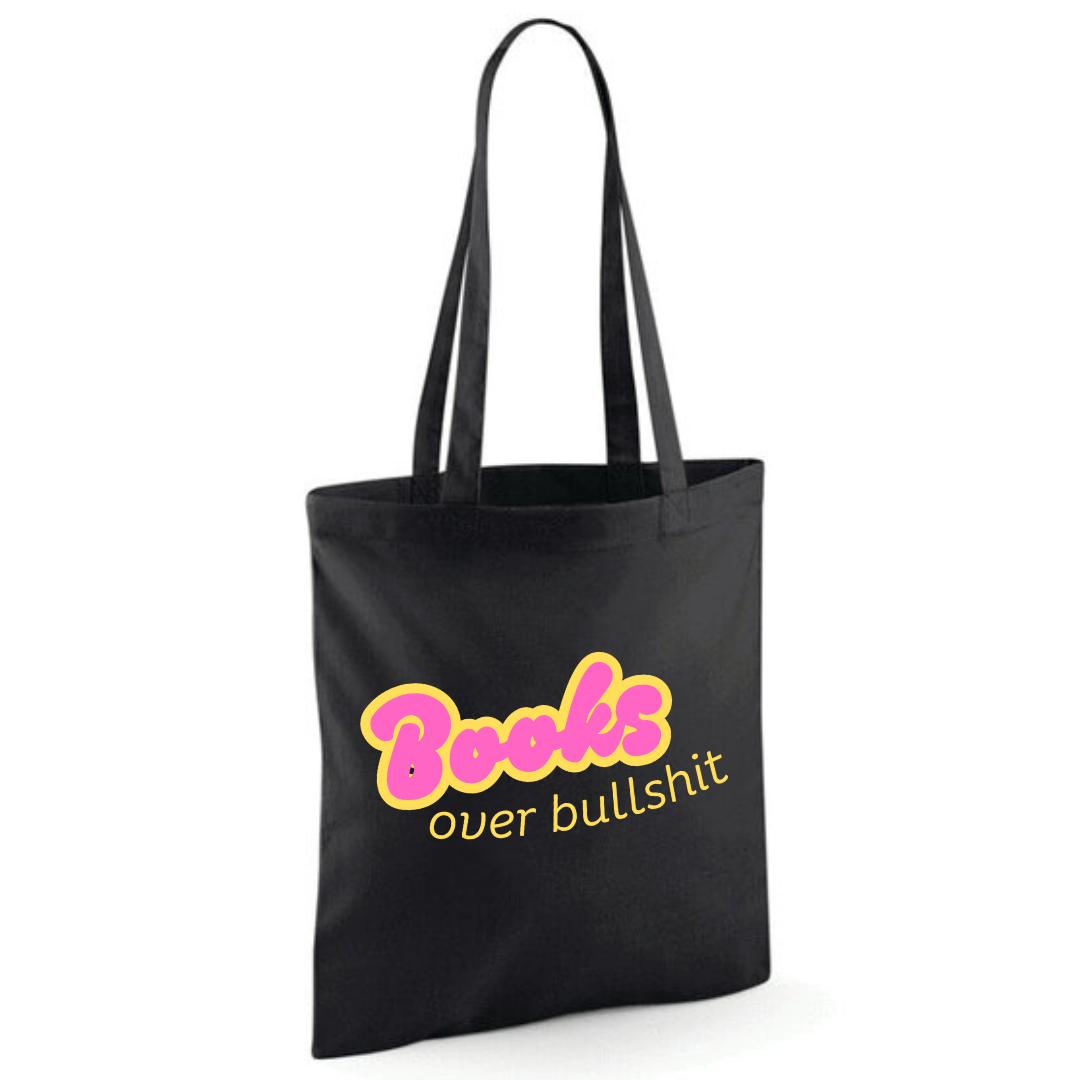 "Books over Bullshit" Retro Bubble Cotton Tote Shopper - lots of colours