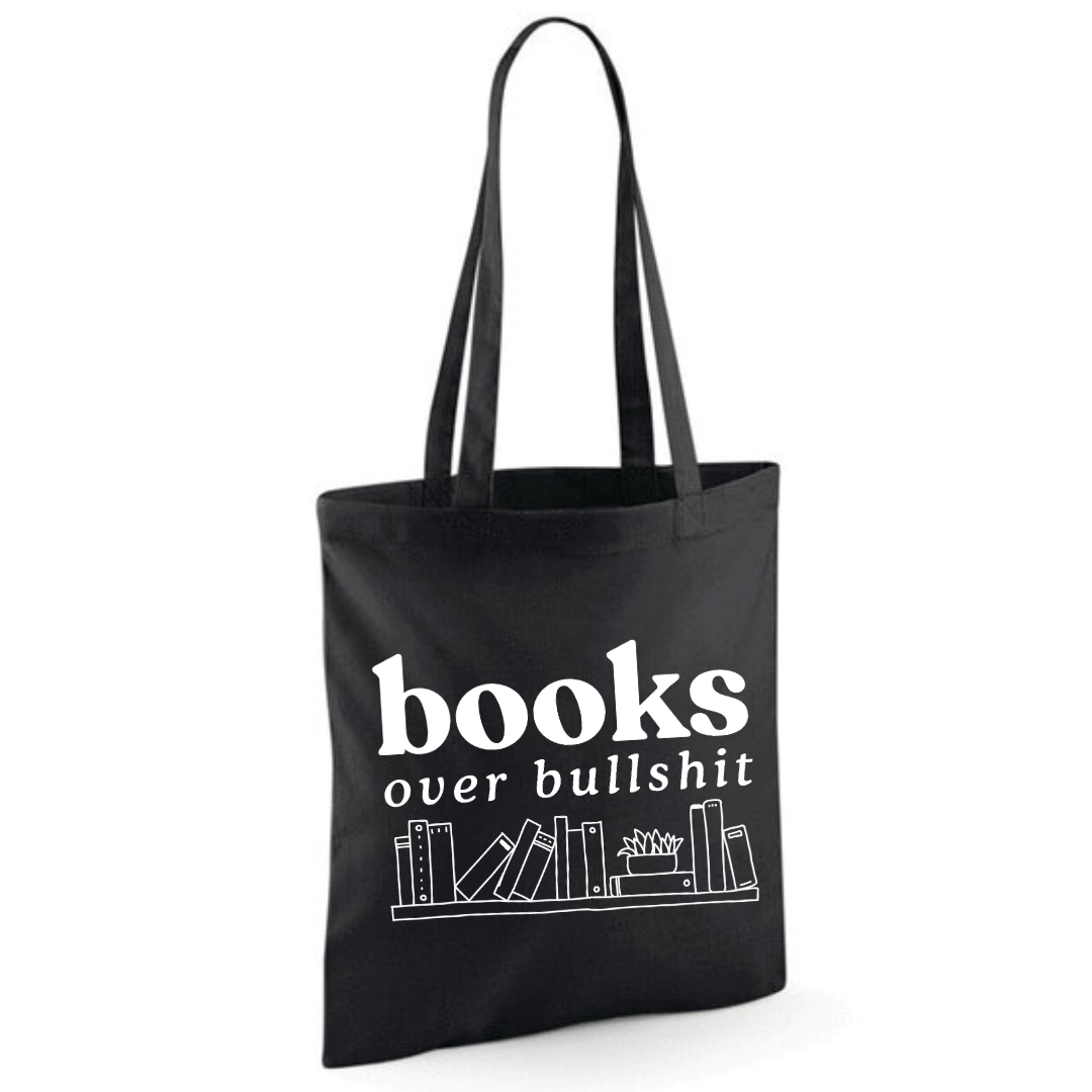 "Books Over Bullshit" Bookshelf Tote Shopper Bag - lots of colours!