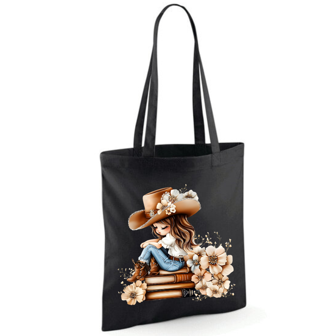 Bookish Floral Cowgirl Cotton Tote Shopper - lots of colours!