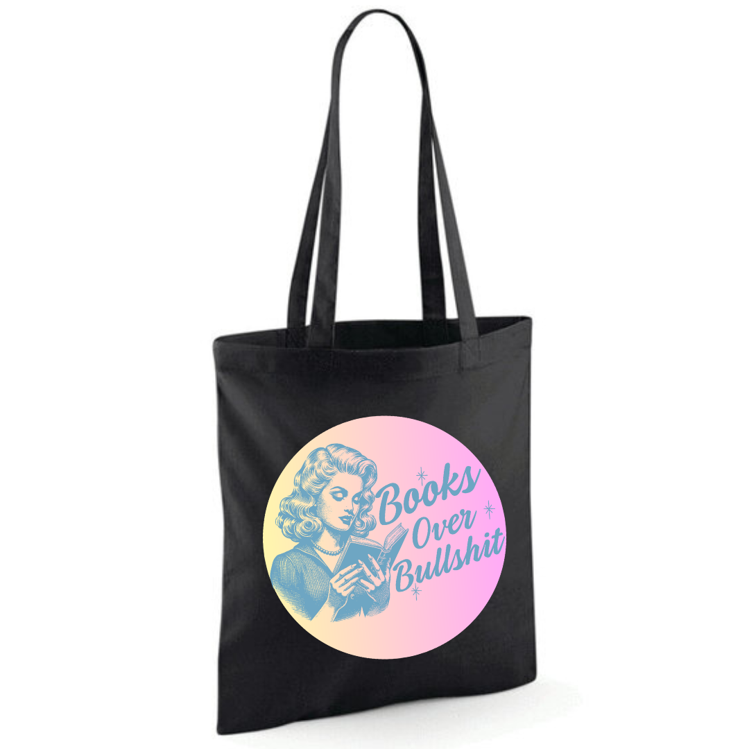 "Books Over Bullshit" Retro Woman Cotton Tote Shopper - Lots of Colours