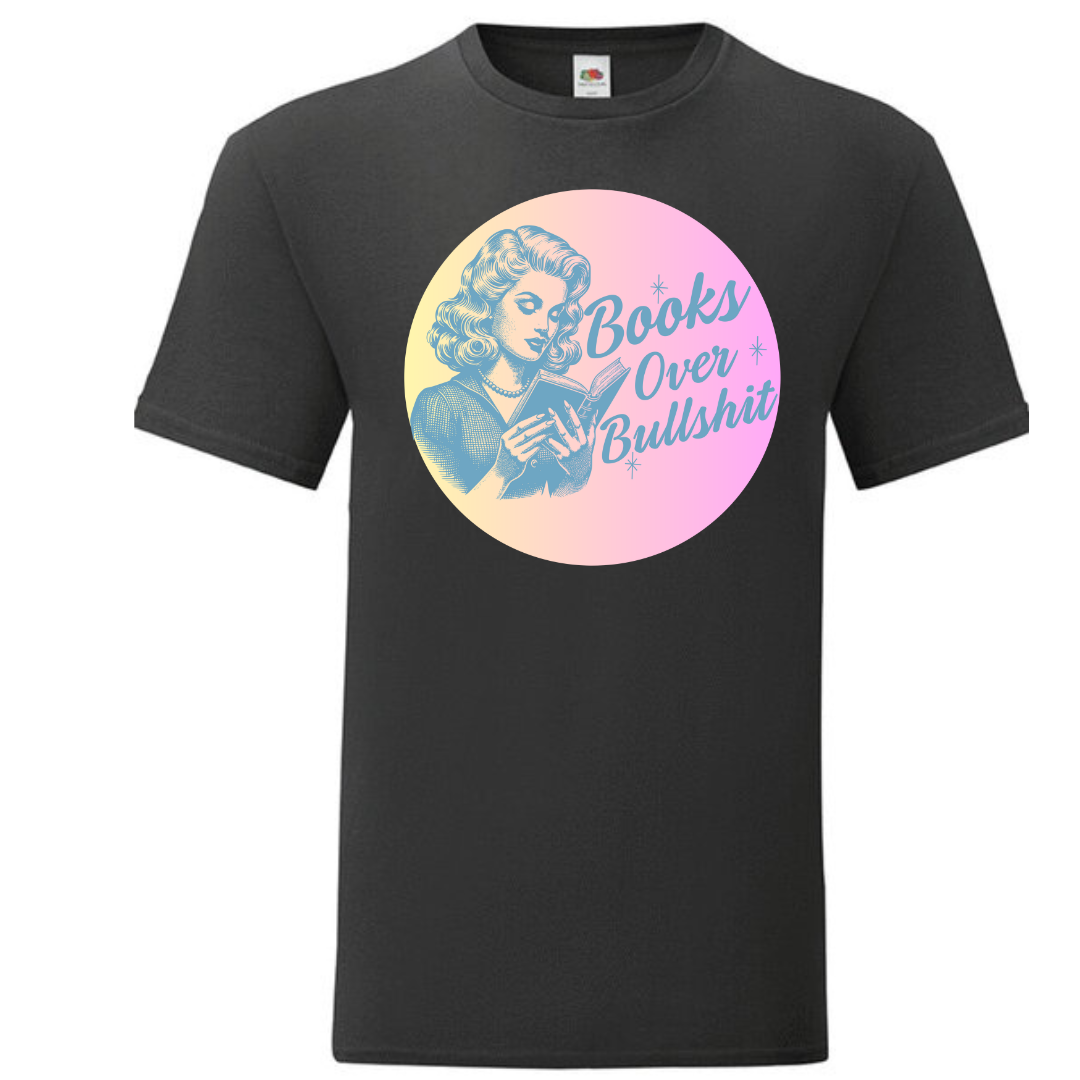 "Books Over Bullshit" Retro Woman Standard Tee - lots of colours!