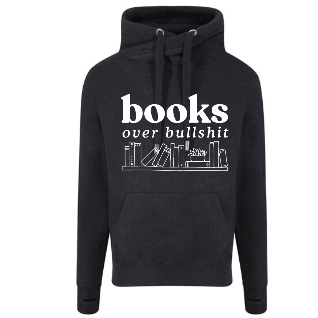 "Books Over Bullshit" Bookshelf Deluxe Hoody - lots of colours!