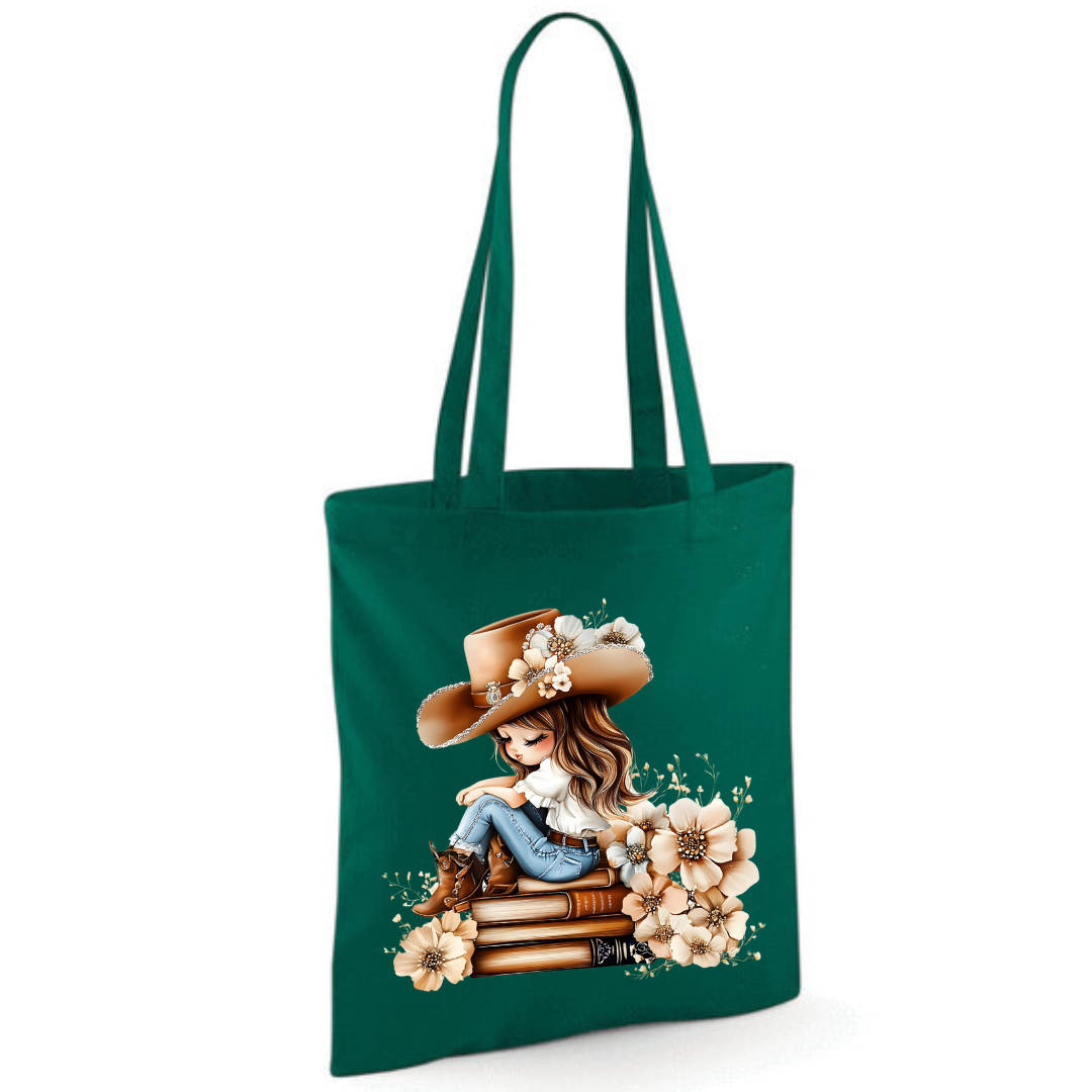 Bookish Floral Cowgirl Cotton Tote Shopper - lots of colours!