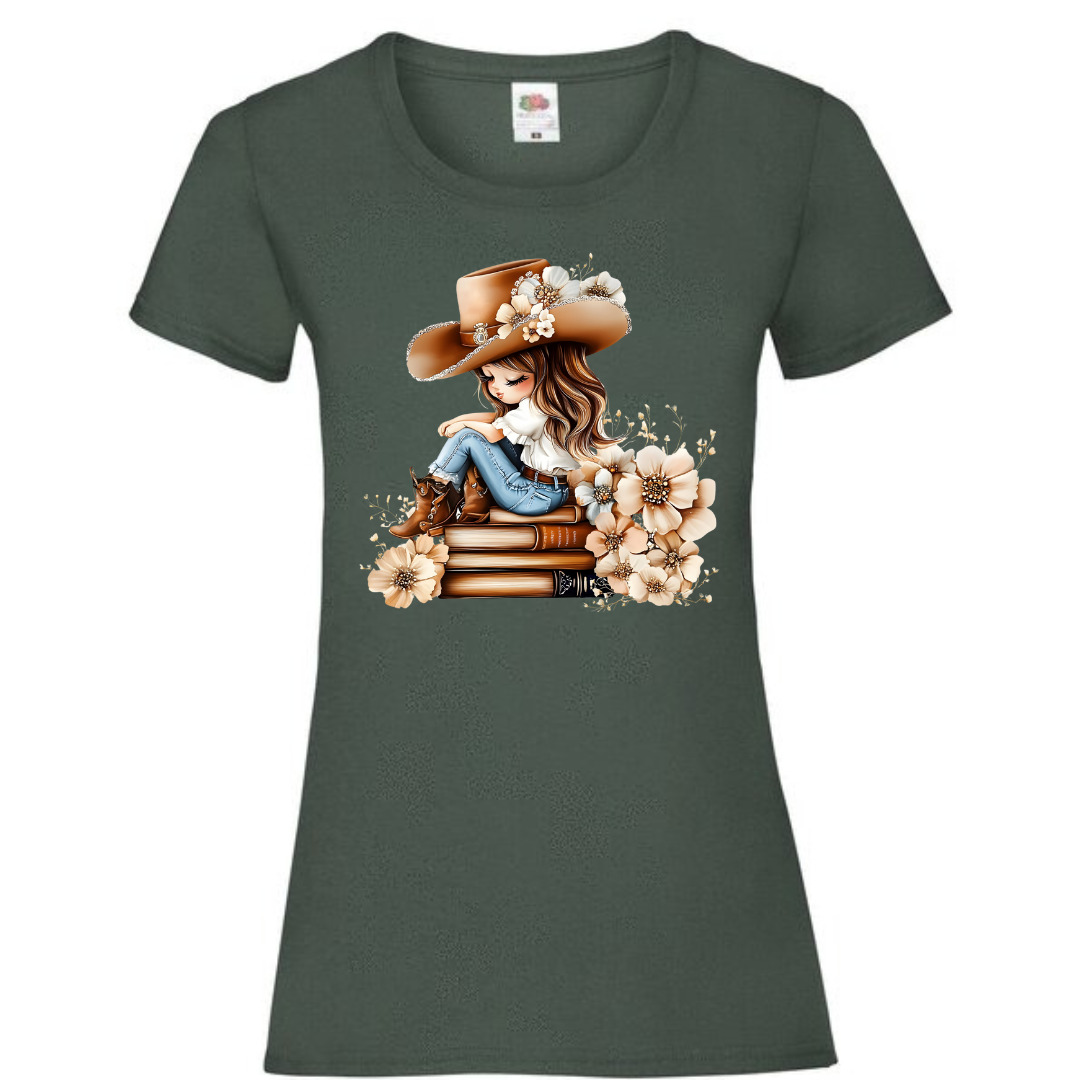 "Bookish Floral Cowgirl" Ladies Fit Tee - lots of colours