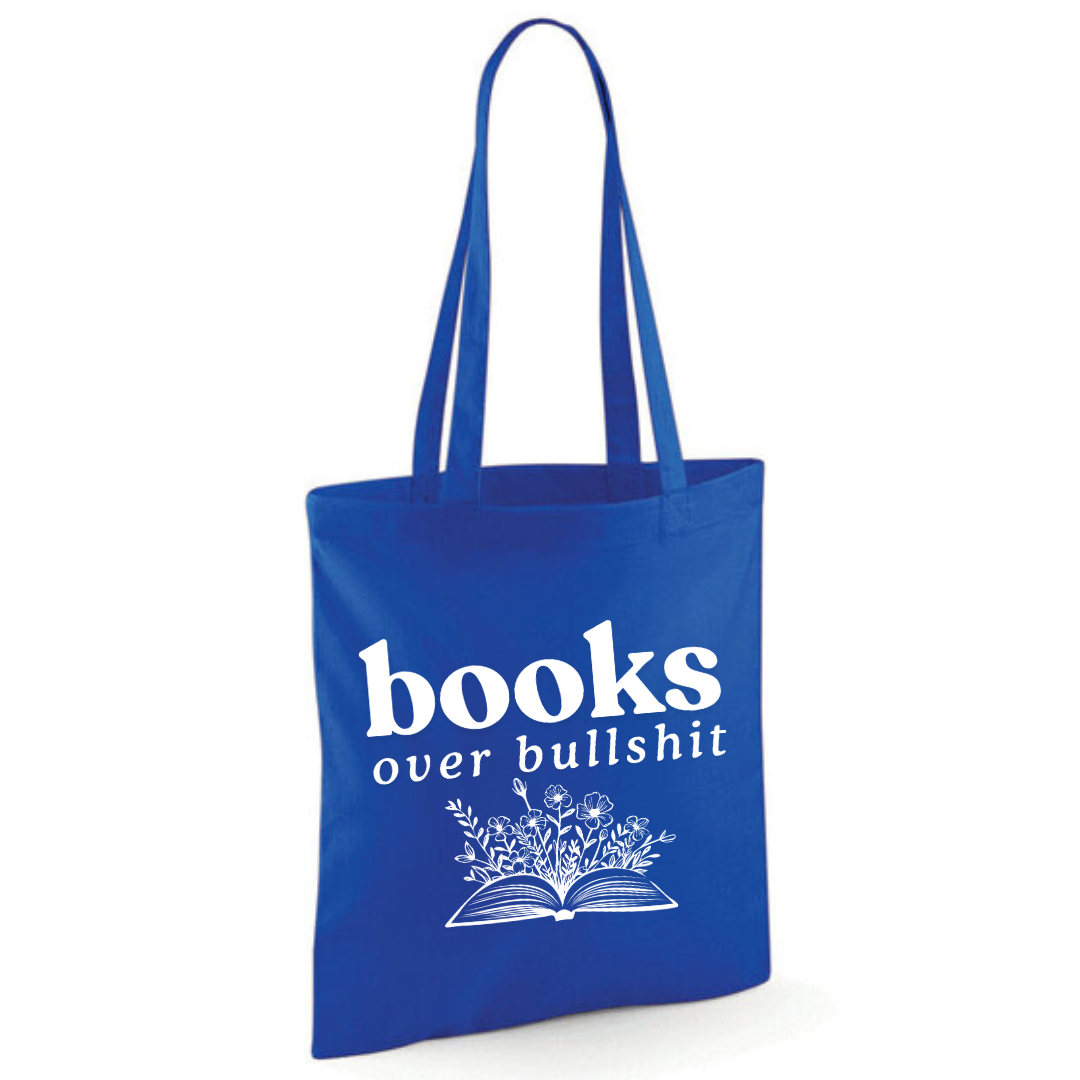 "Books over Bullshit" Floral Book Cotton Tote Shopper - lots of colours