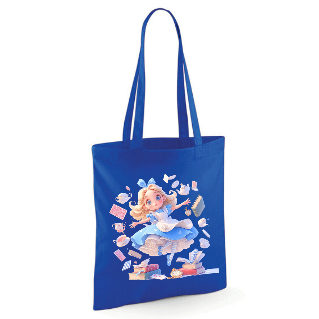 Alice with Flying Books Tote Shopper Bag - lots of colours!