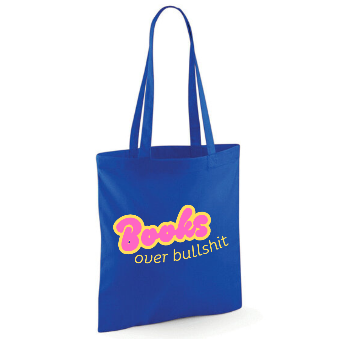 "Books over Bullshit" Retro Bubble Cotton Tote Shopper - lots of colours