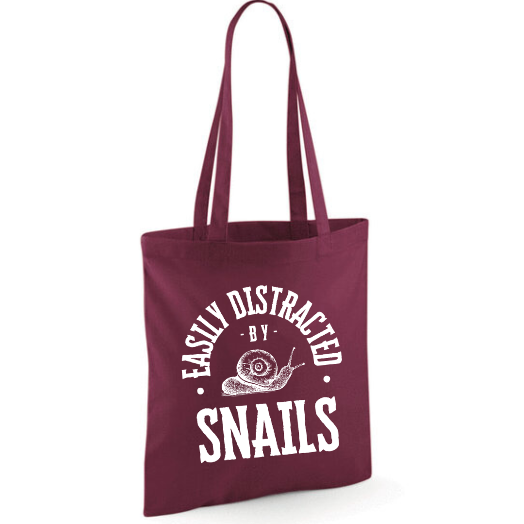 "Easily Distracted By Snails" Cotton Tote Shopper - lots of colours
