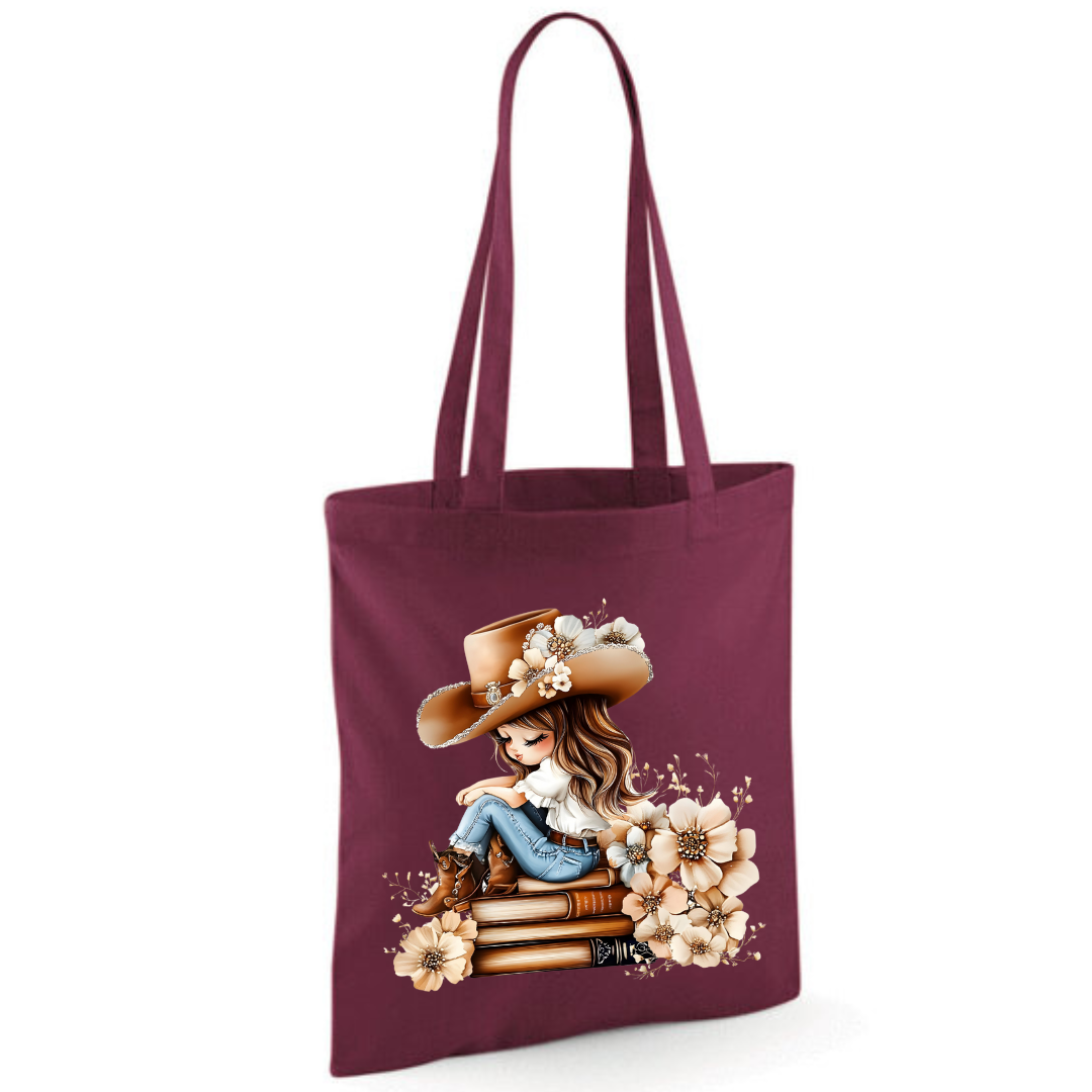 Bookish Floral Cowgirl Cotton Tote Shopper - lots of colours!