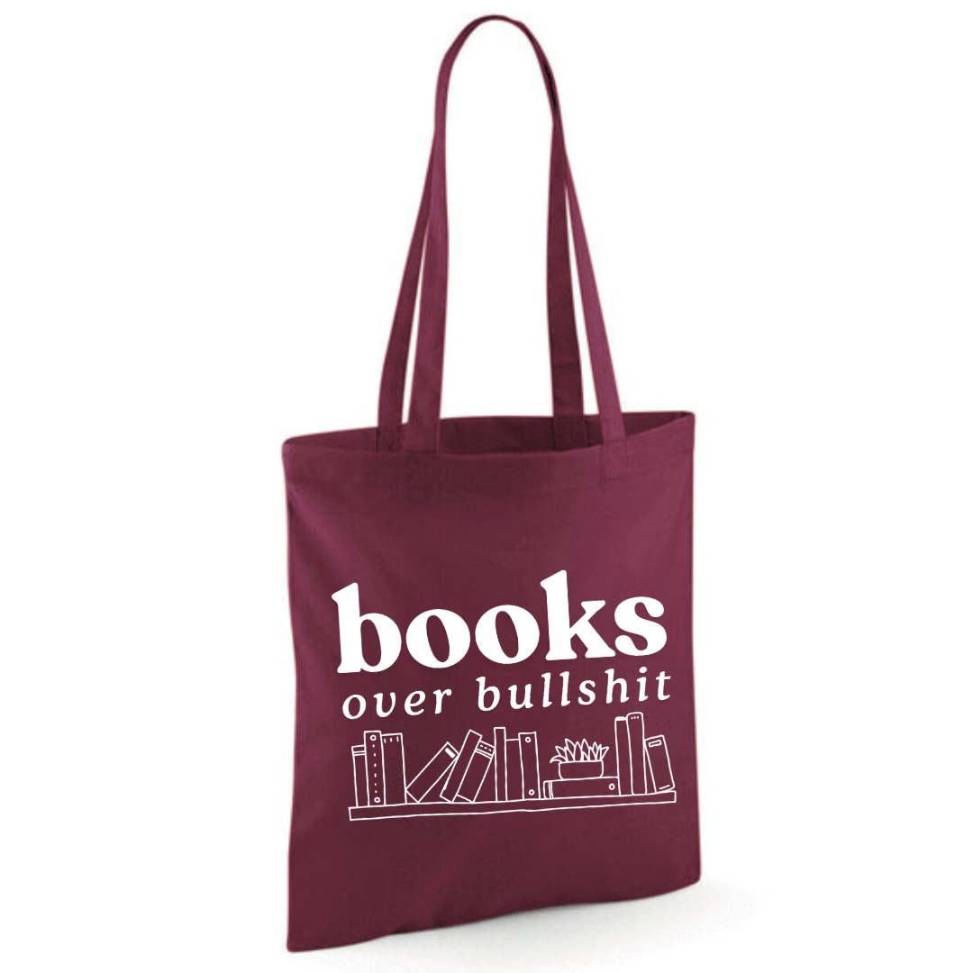 "Books Over Bullshit" Bookshelf Tote Shopper Bag - lots of colours!