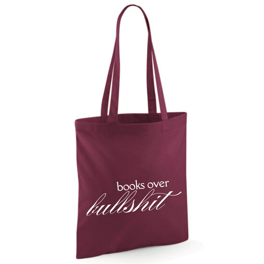 "Books Over Bullshit" Fancy Font Tote Shopper Bag - lots of colours!