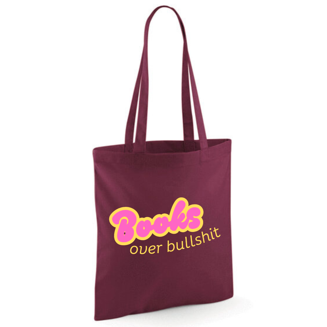 "Books over Bullshit" Retro Bubble Cotton Tote Shopper - lots of colours
