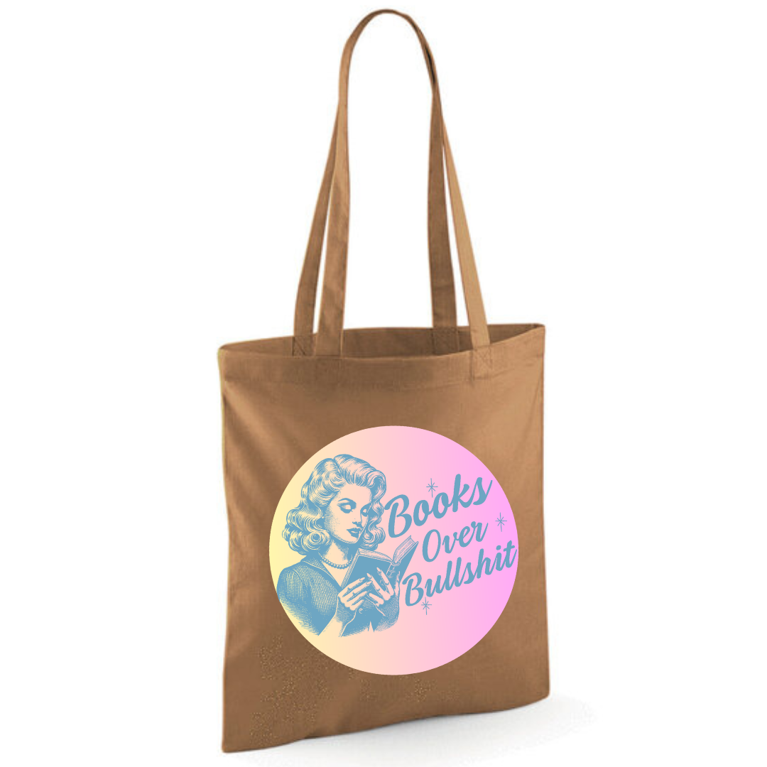 "Books Over Bullshit" Retro Woman Cotton Tote Shopper - Lots of Colours