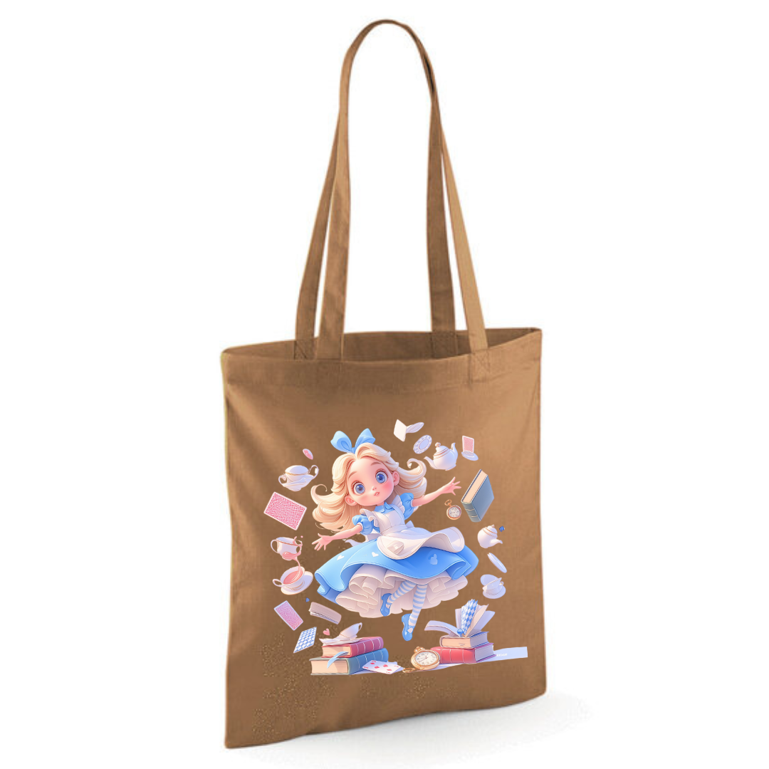 Alice with Flying Books Tote Shopper Bag - lots of colours!