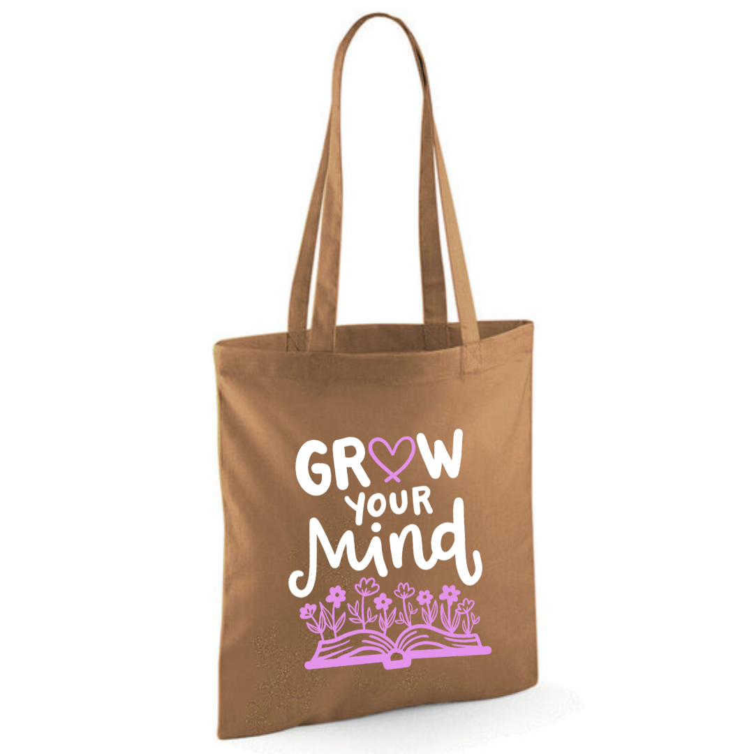 "Grow Your Mind" Cotton Tote Shopper - lots of colours