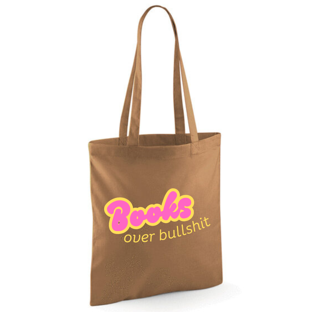 "Books over Bullshit" Retro Bubble Cotton Tote Shopper - lots of colours