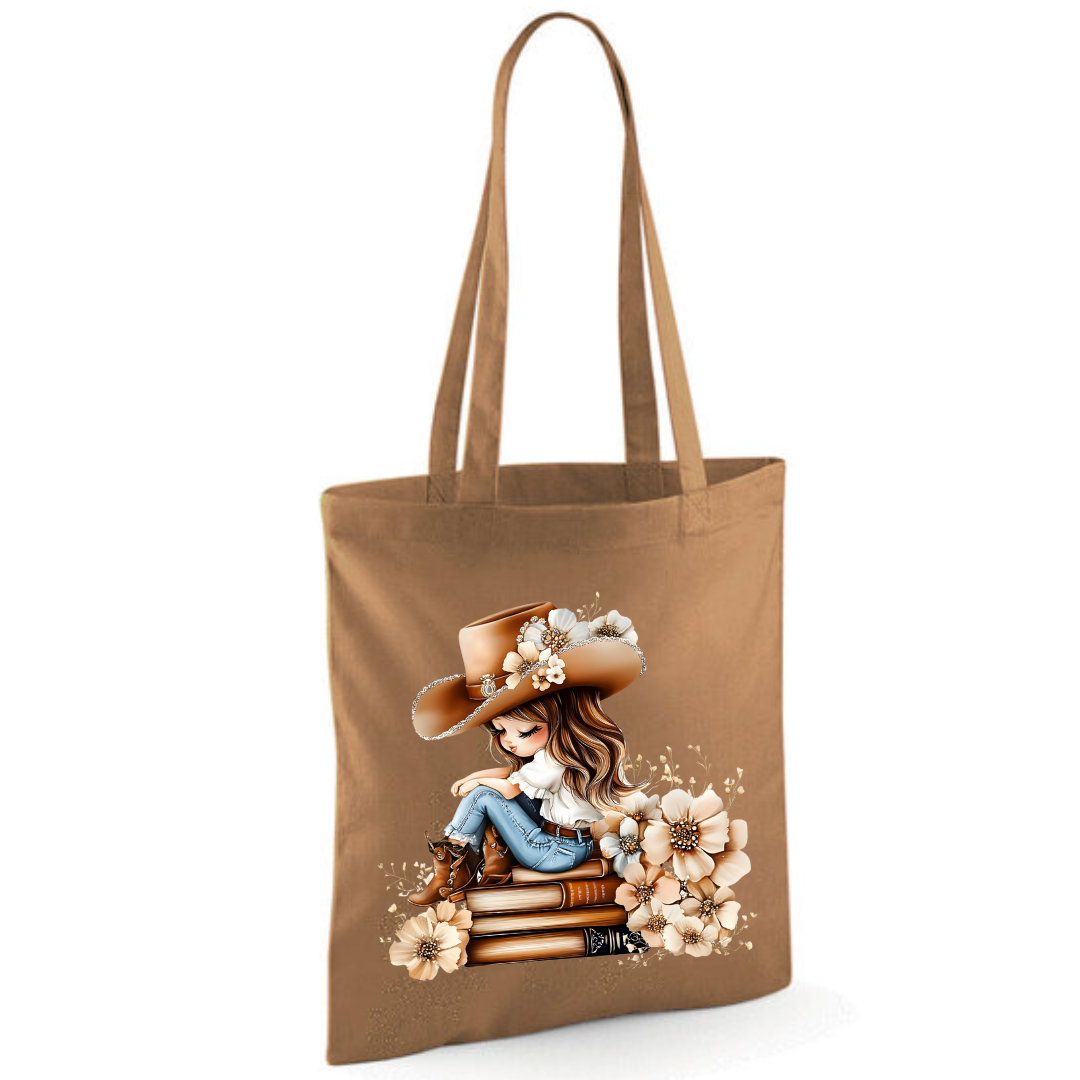 Bookish Floral Cowgirl Cotton Tote Shopper - lots of colours!