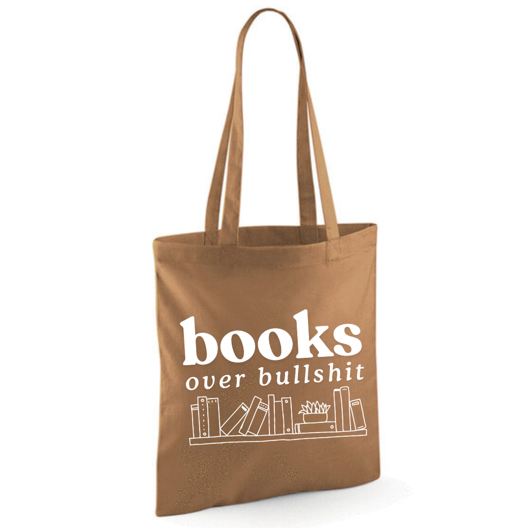 "Books Over Bullshit" Bookshelf Tote Shopper Bag - lots of colours!