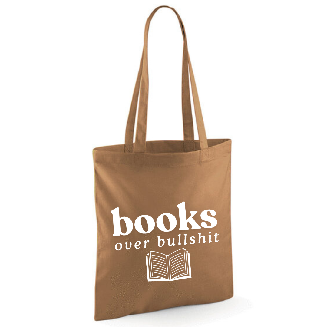 "Books over Bullshit" Open Book Cotton Tote Shopper - lots of colours