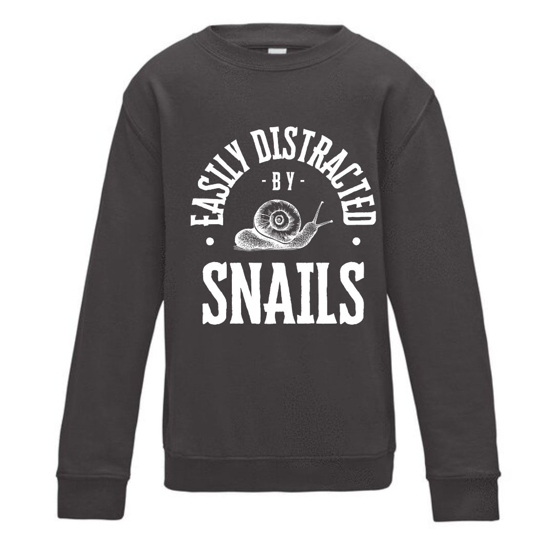 "Easily Distracted by Snails" Kids Sweatshirt Age 1-13 - Lots of colours!