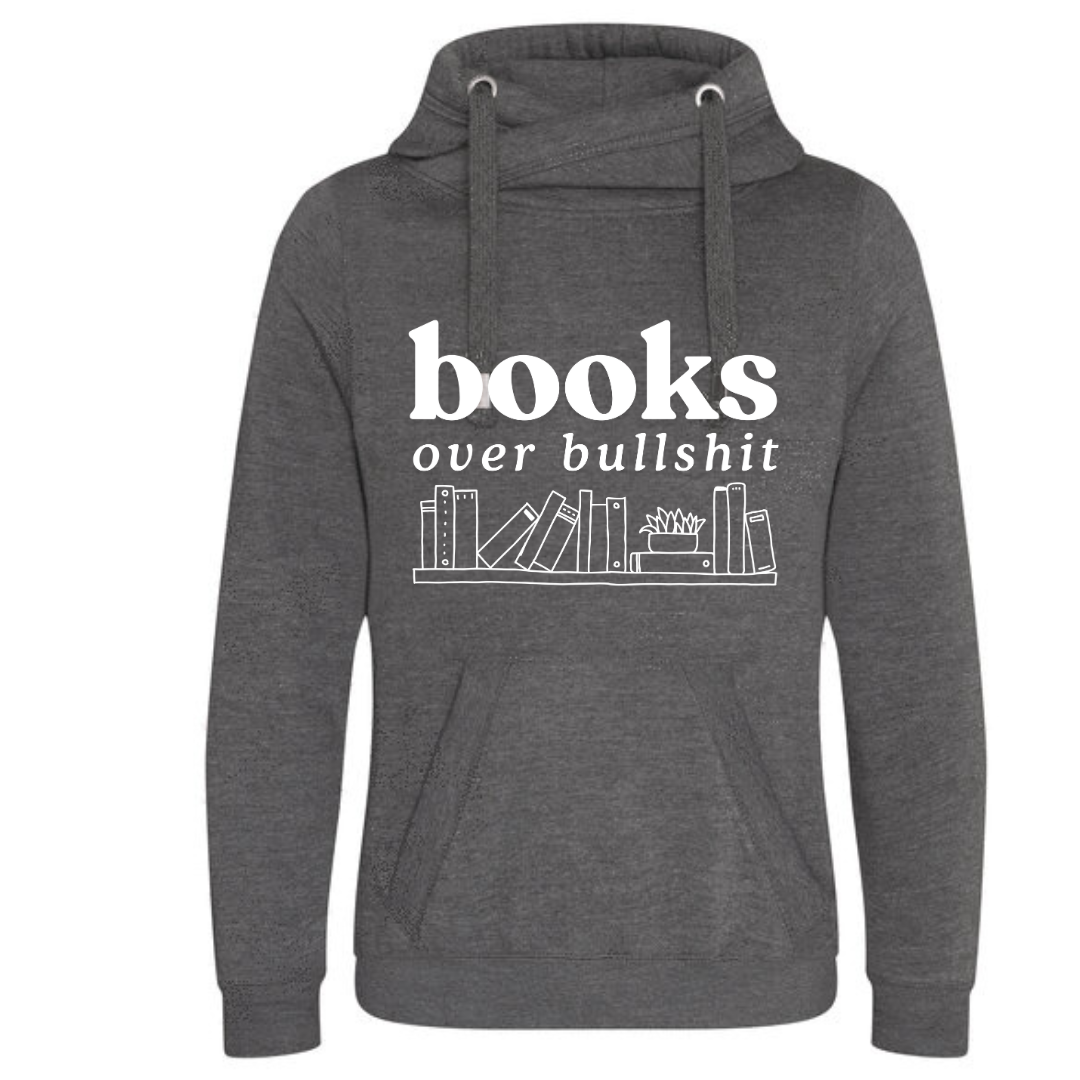 "Books Over Bullshit" Bookshelf Deluxe Hoody - lots of colours!