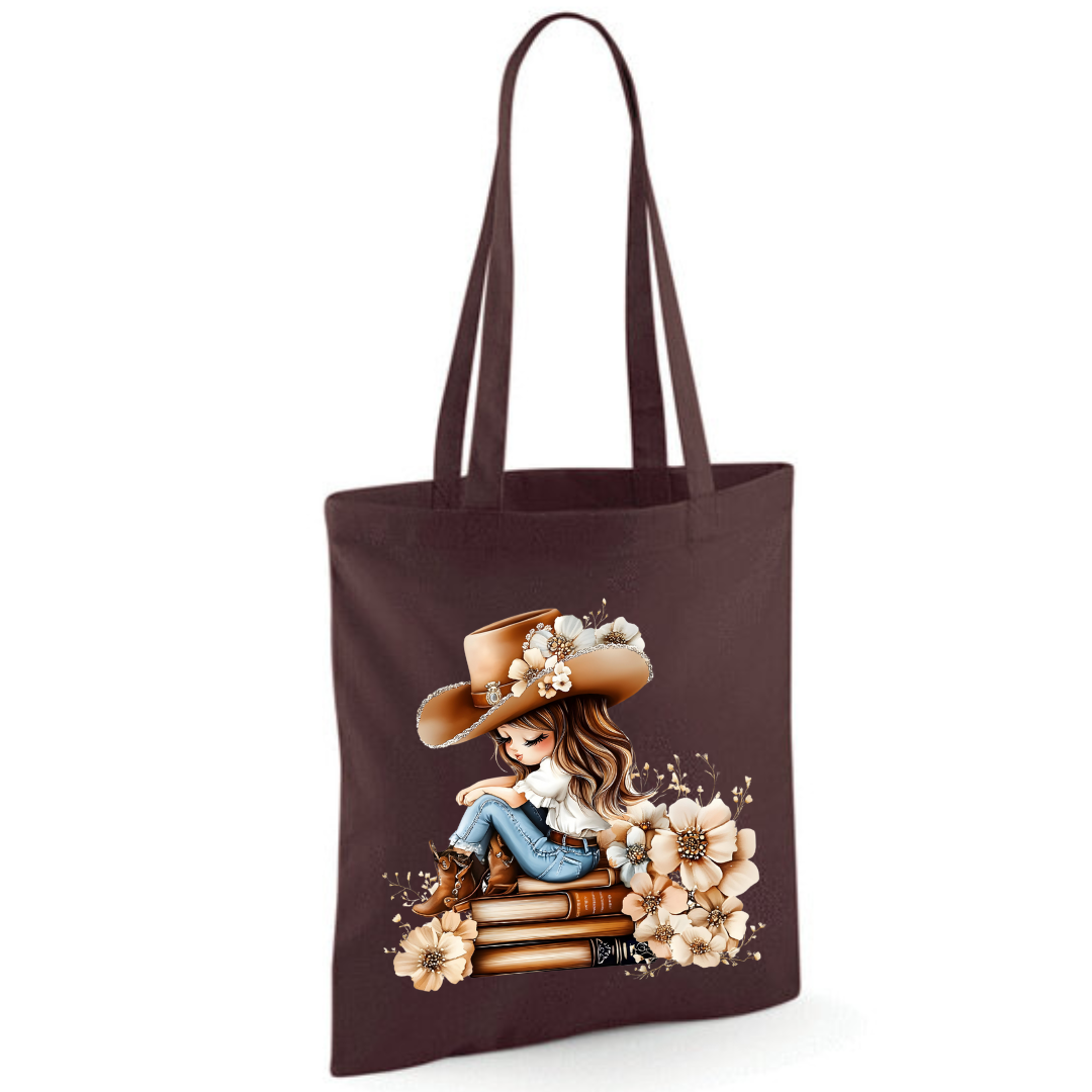 Bookish Floral Cowgirl Cotton Tote Shopper - lots of colours!