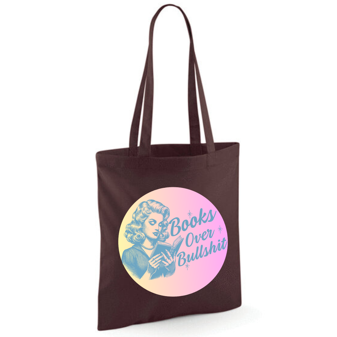 "Books Over Bullshit" Retro Woman Cotton Tote Shopper - Lots of Colours