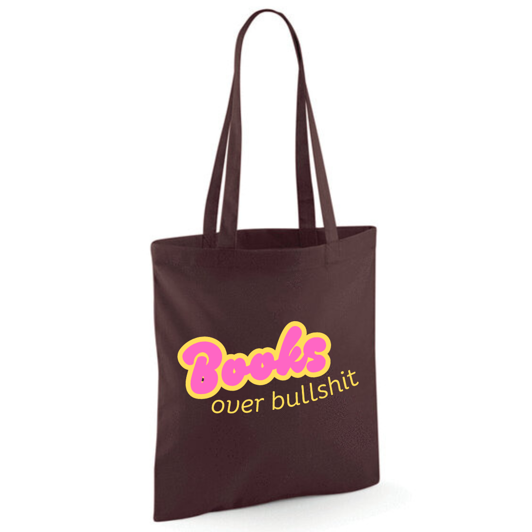 "Books over Bullshit" Retro Bubble Cotton Tote Shopper - lots of colours