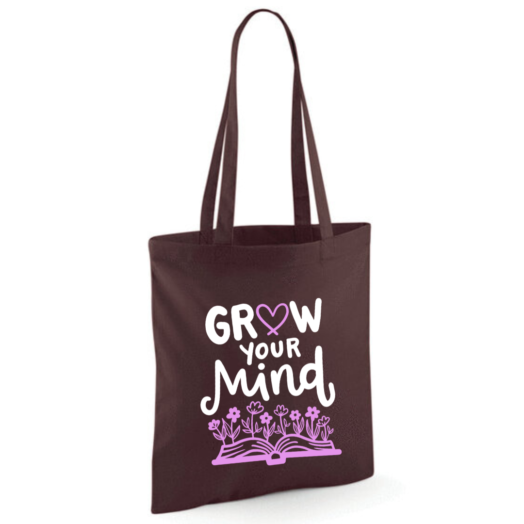 "Grow Your Mind" Cotton Tote Shopper - lots of colours