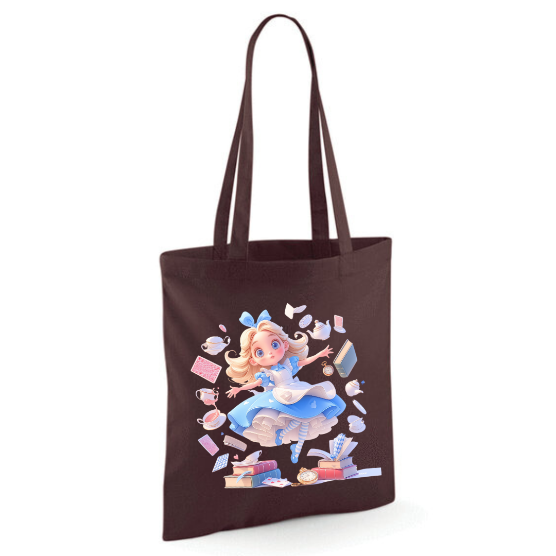 Alice with Flying Books Tote Shopper Bag - lots of colours!