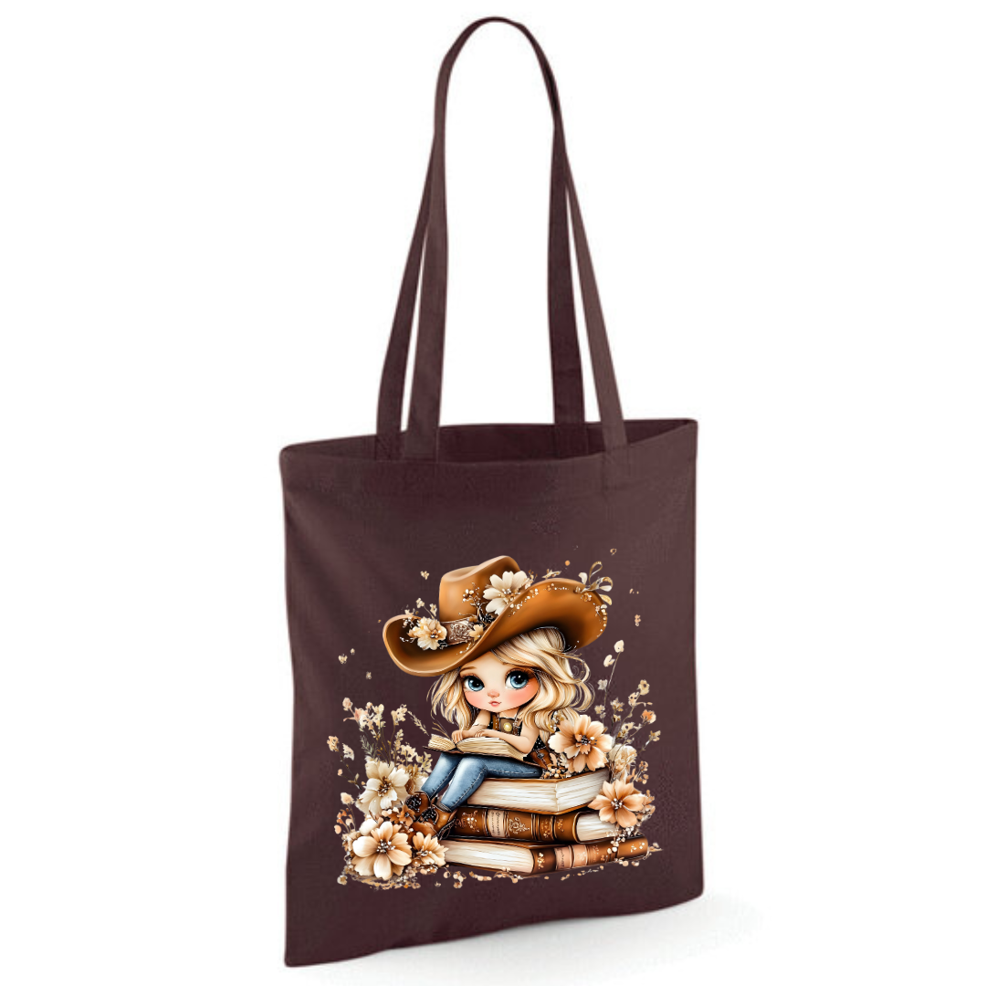 Blonde Cowgirl Reading Cotton Tote Shopper - lots of colours