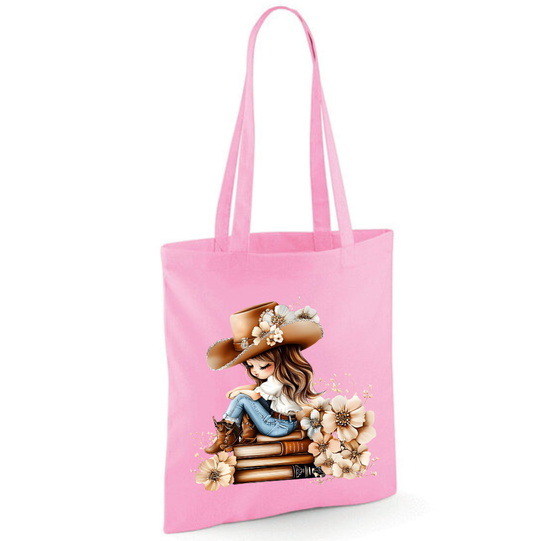 Bookish Floral Cowgirl Cotton Tote Shopper - lots of colours!