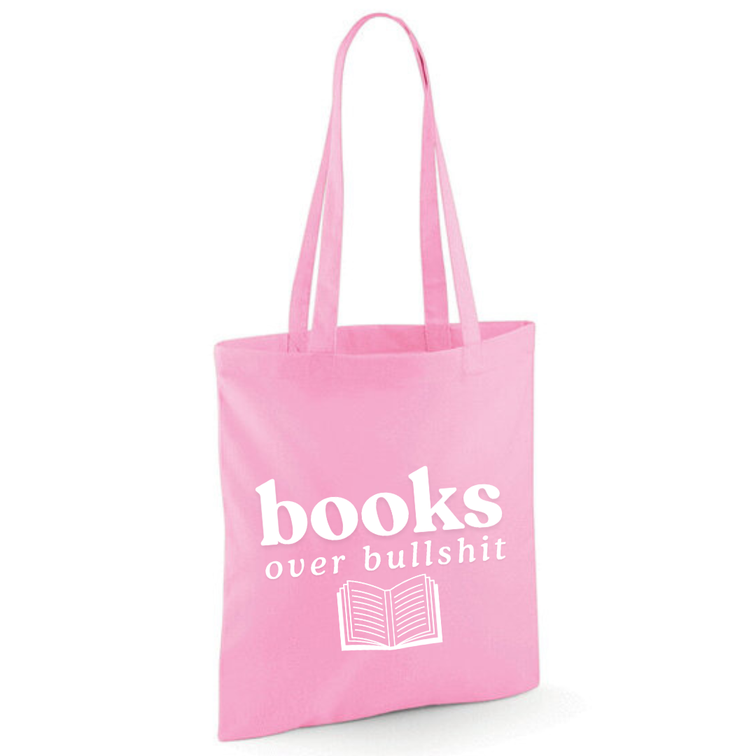 "Books over Bullshit" Open Book Cotton Tote Shopper - lots of colours