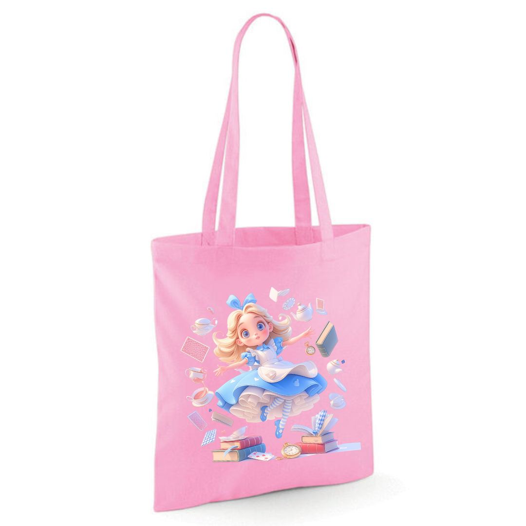 Alice with Flying Books Tote Shopper Bag - lots of colours!