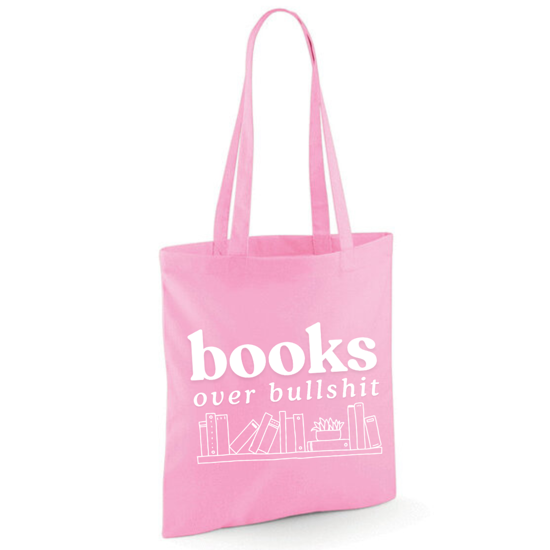 "Books Over Bullshit" Bookshelf Tote Shopper Bag - lots of colours!