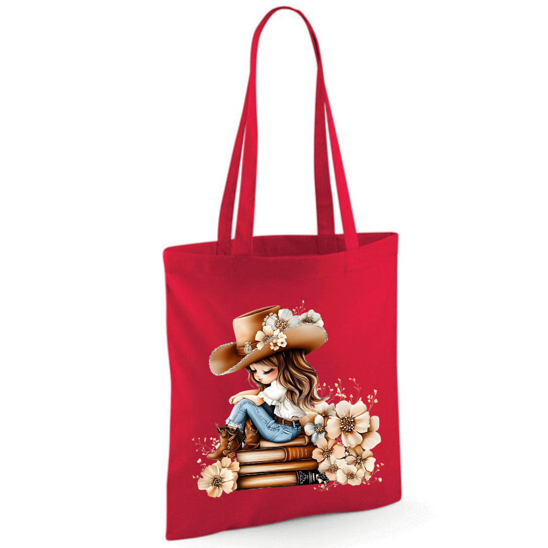 Bookish Floral Cowgirl Cotton Tote Shopper - lots of colours!