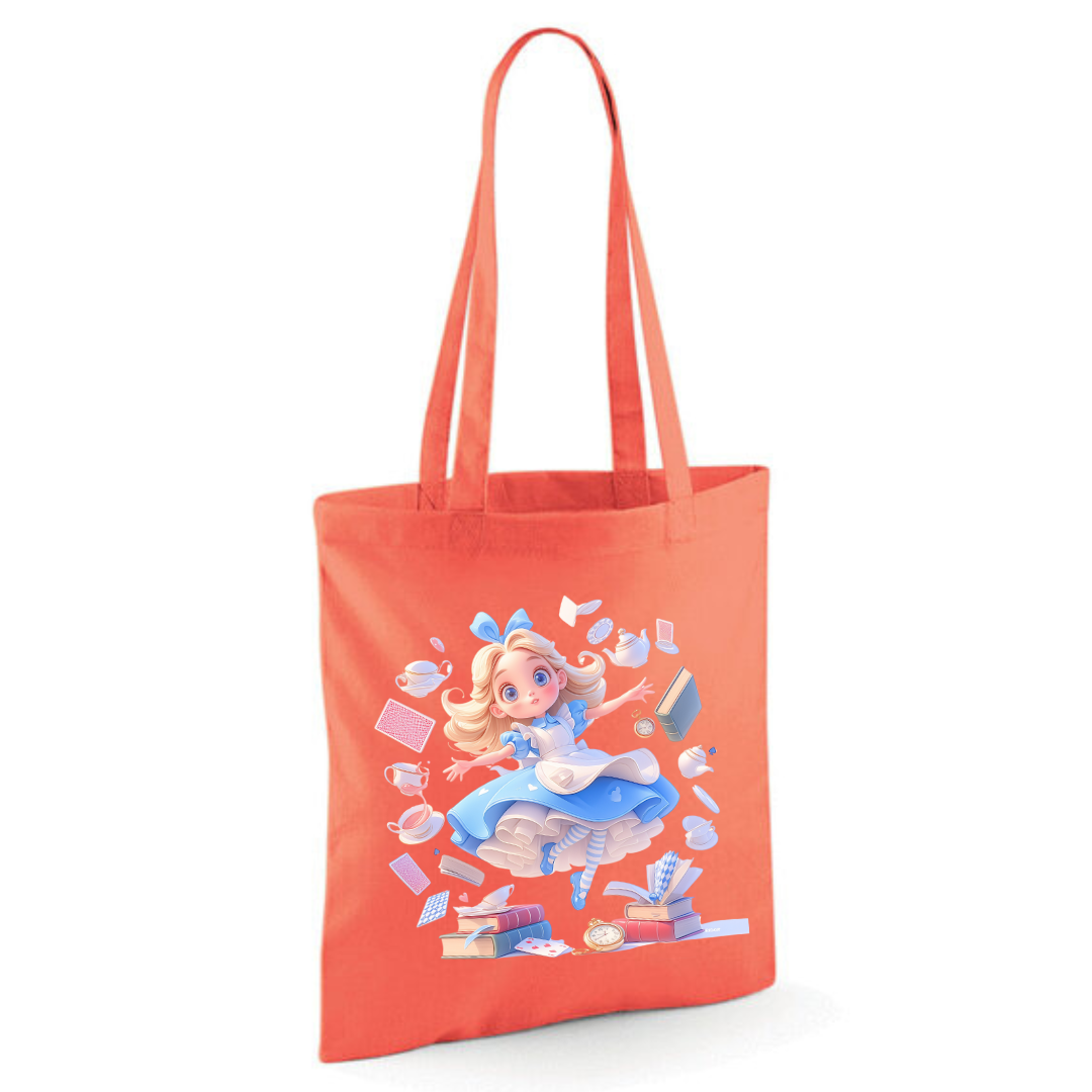 Alice with Flying Books Tote Shopper Bag - lots of colours!