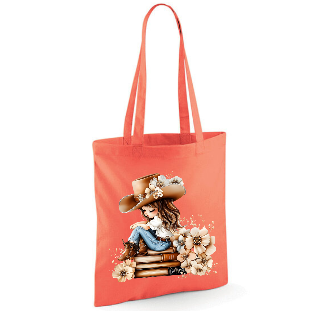 Bookish Floral Cowgirl Cotton Tote Shopper - lots of colours!